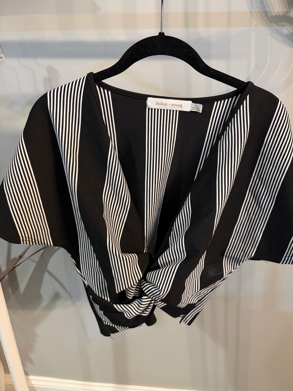 bishop + young Black & White Striped twist-Front Blouse- small